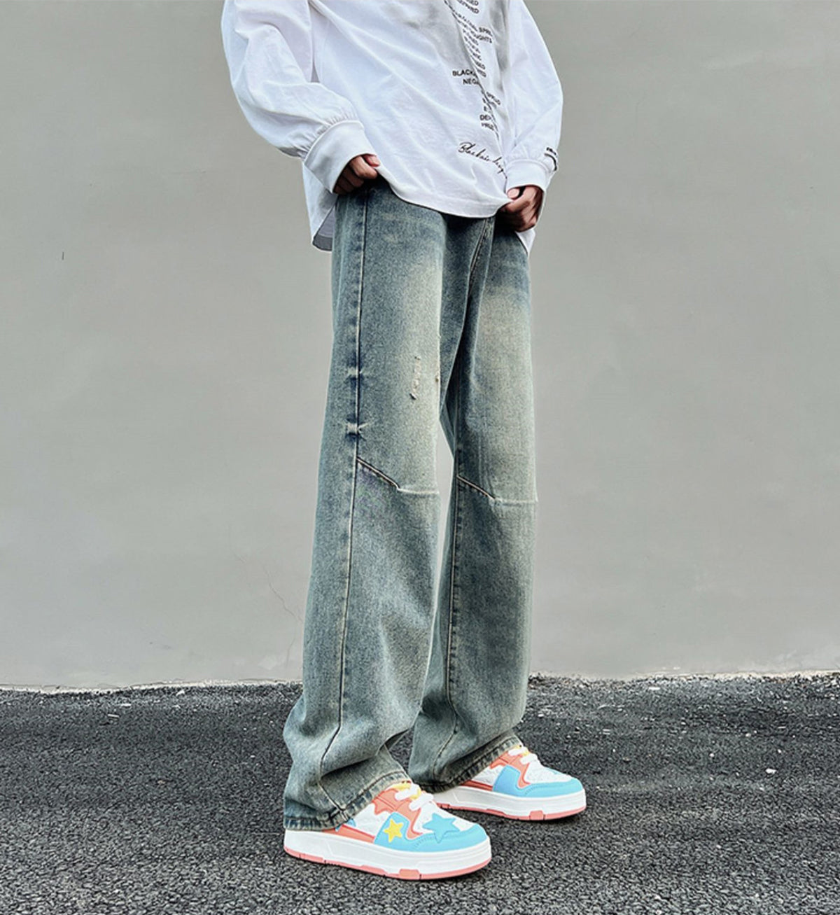 Men Cotton Heavy Fade Relaxed Fit Trousers Jeans