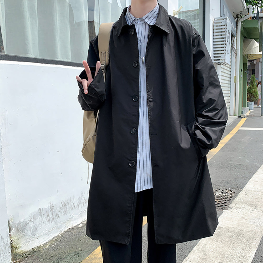 Men Spread Collar Single Breasted Knee Length Pea Coat