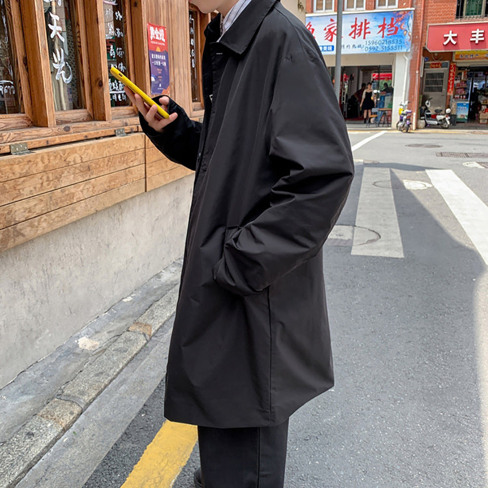 Men Spread Collar Single Breasted Knee Length Pea Coat