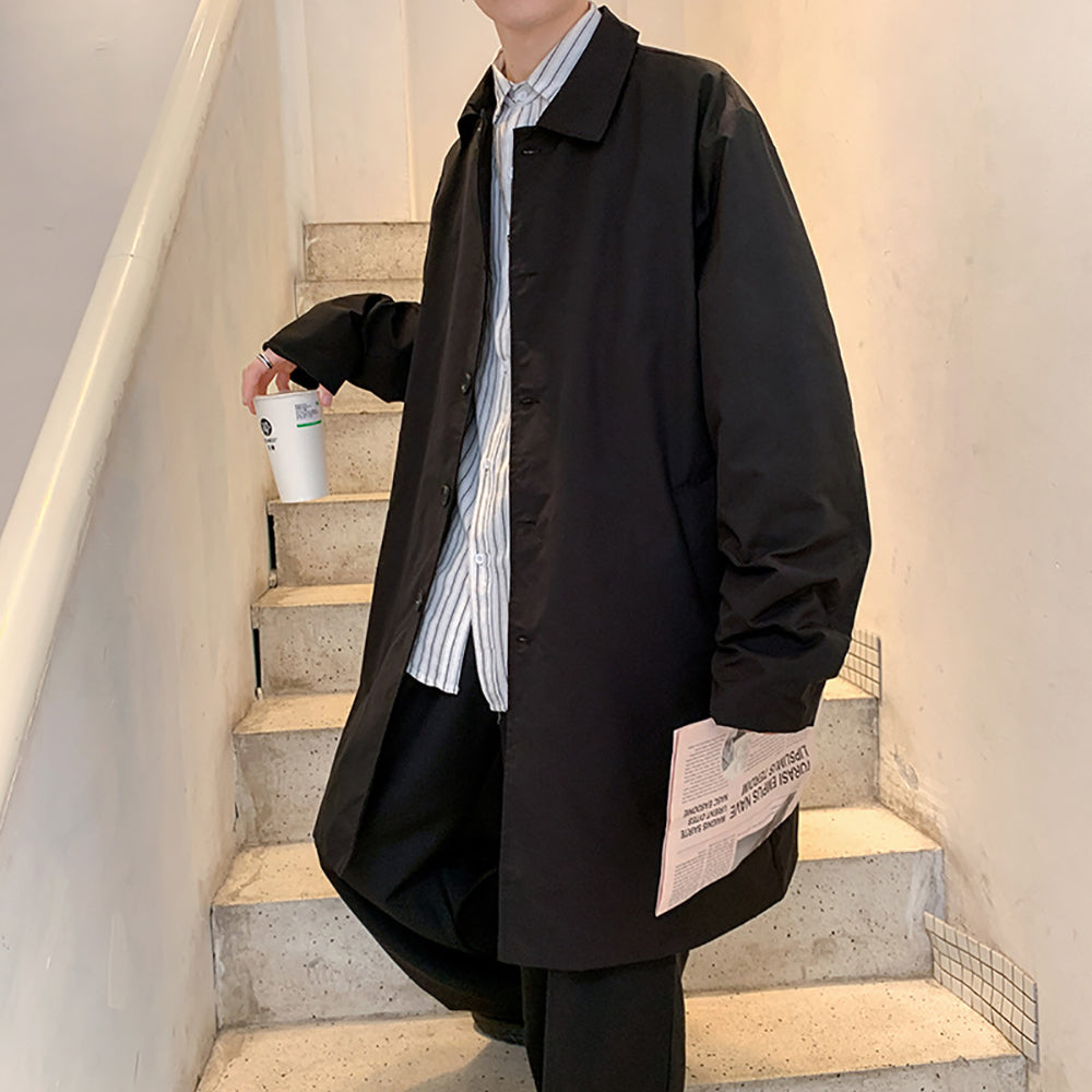 Men Spread Collar Single Breasted Knee Length Pea Coat