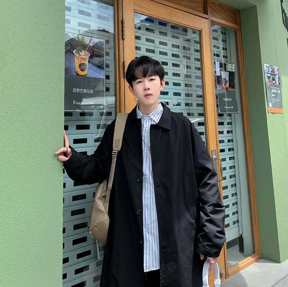 Men Spread Collar Single Breasted Knee Length Pea Coat