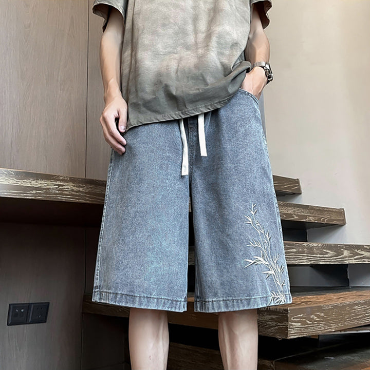 Men Solid Loose Fit Denim Shorts