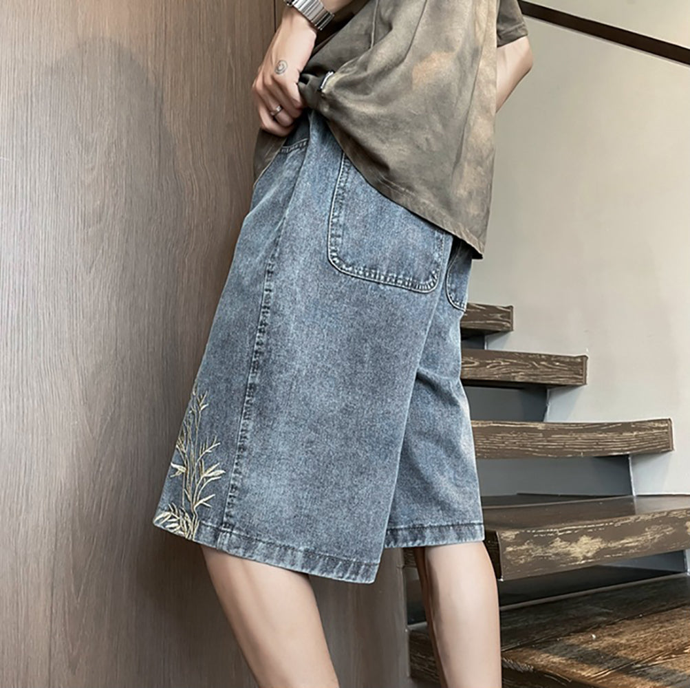 Men Solid Loose Fit Denim Shorts