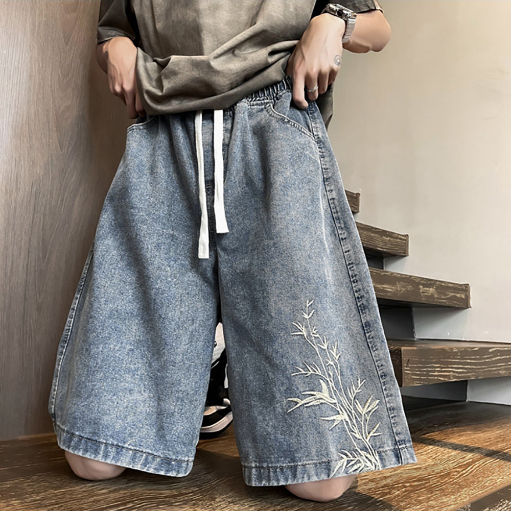 Men Solid Loose Fit Denim Shorts