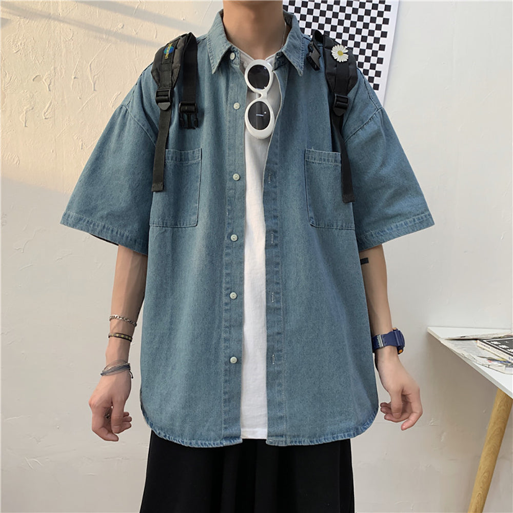 Men Cutaway Collar Solid Casual Shirt