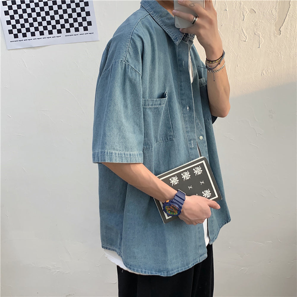 Men Cutaway Collar Solid Casual Shirt