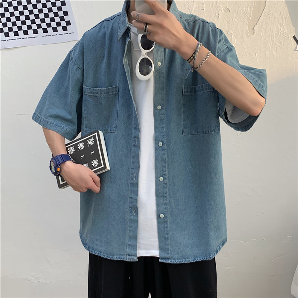 Men Cutaway Collar Solid Casual Shirt