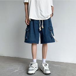 Solid Mid-Rise Denim Shorts