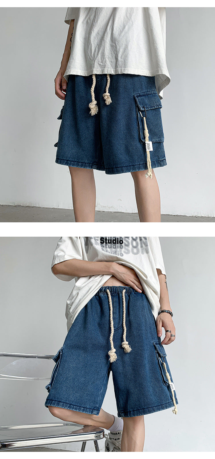 Solid Mid-Rise Denim Shorts