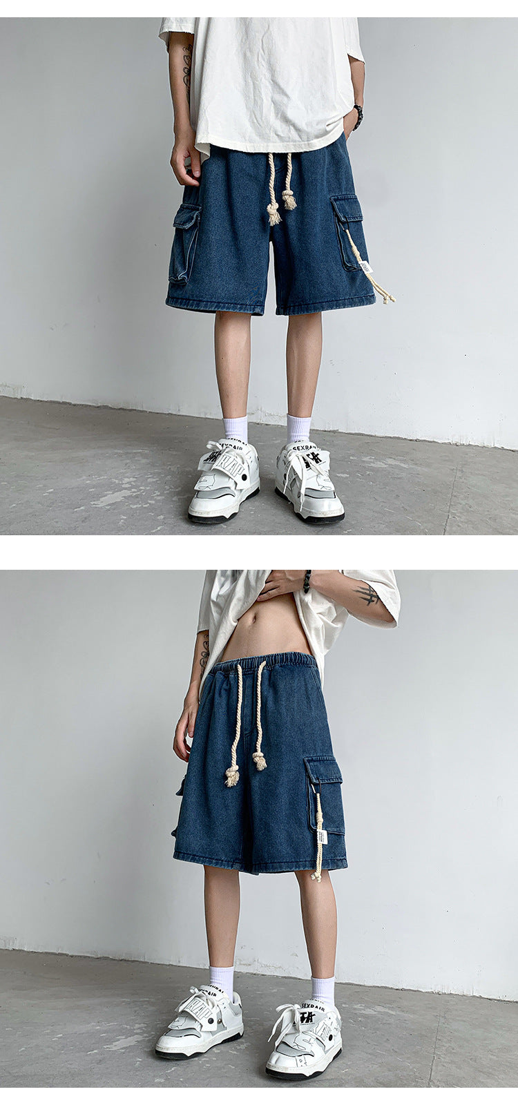Solid Mid-Rise Denim Shorts