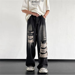 Men Wide Leg Mildly Distressed Light Fade Jeans
