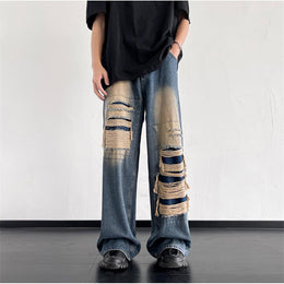 Men Wide Leg Mildly Distressed Medium Fade Jeans