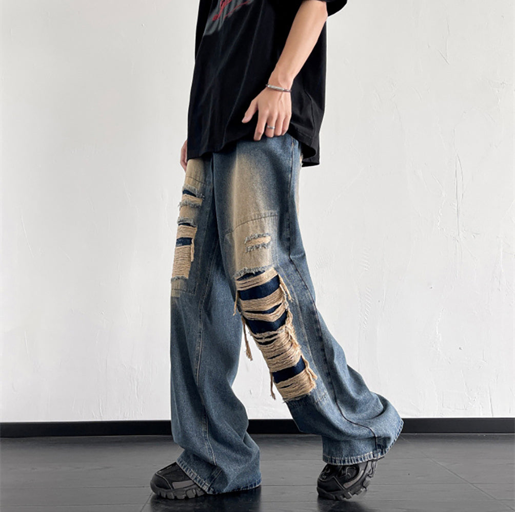 Men Wide Leg Mildly Distressed Medium Fade Jeans