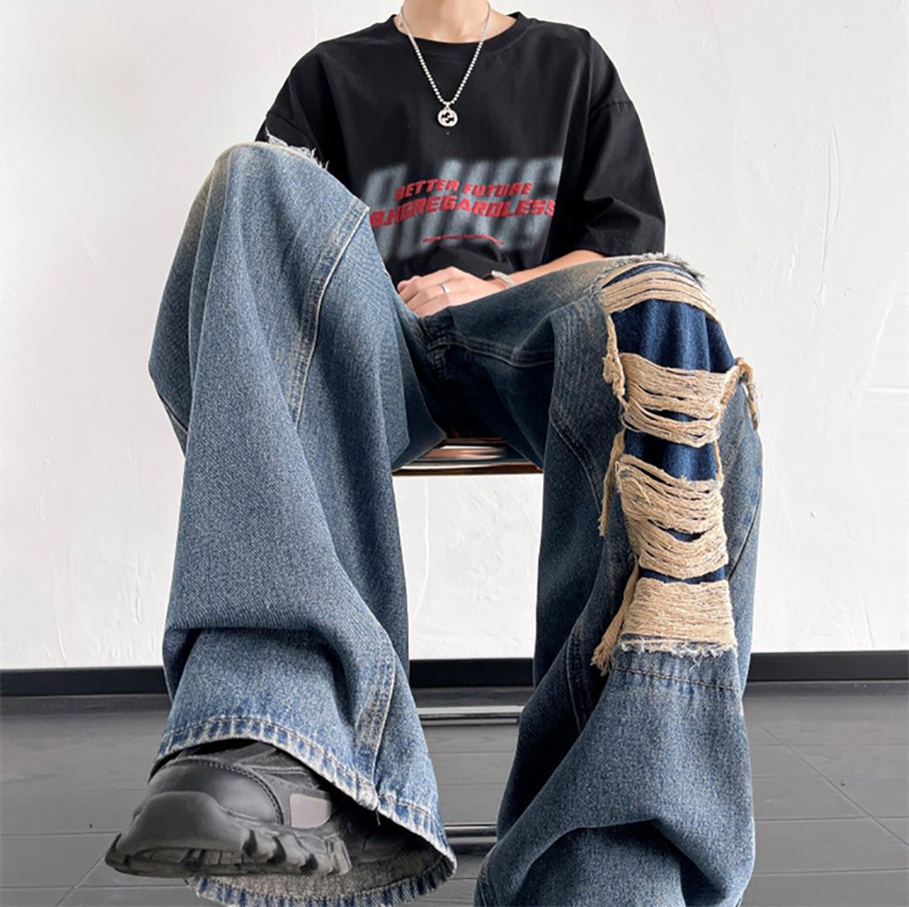 Men Wide Leg Mildly Distressed Medium Fade Jeans