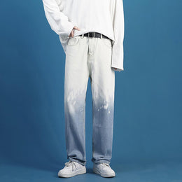 Men Cotton Mid-Rise Straight Fit Light Fade Bleached Jeans