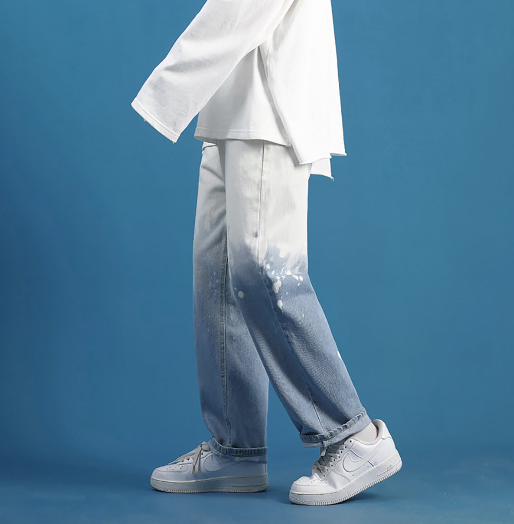 Men Cotton Mid-Rise Straight Fit Light Fade Bleached Jeans