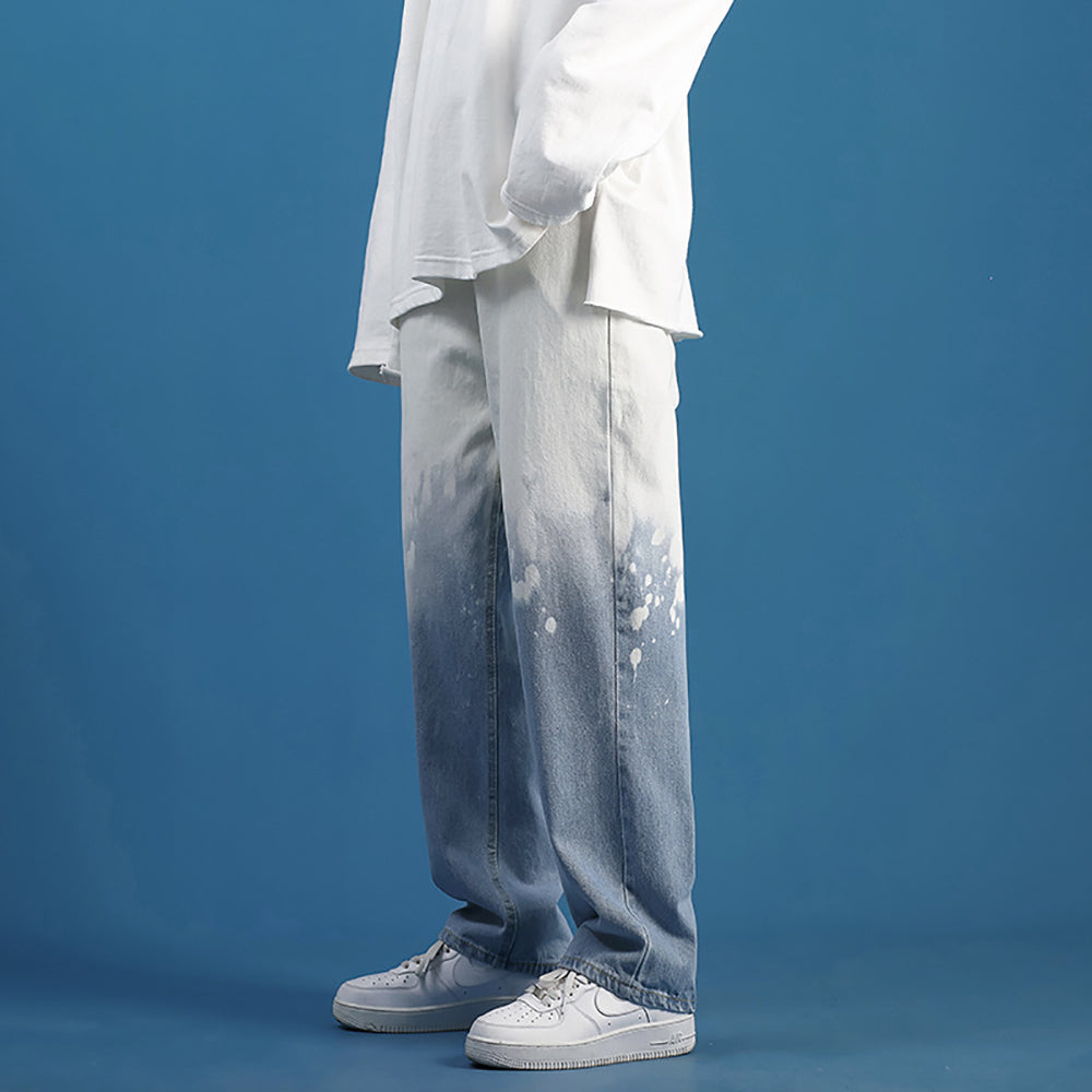 Men Cotton Mid-Rise Straight Fit Light Fade Bleached Jeans