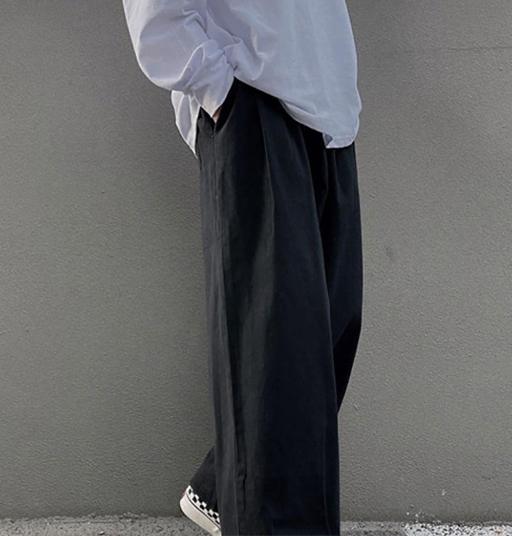 Men Loose Fit Easy Wash Pleated Chinos Trousers
