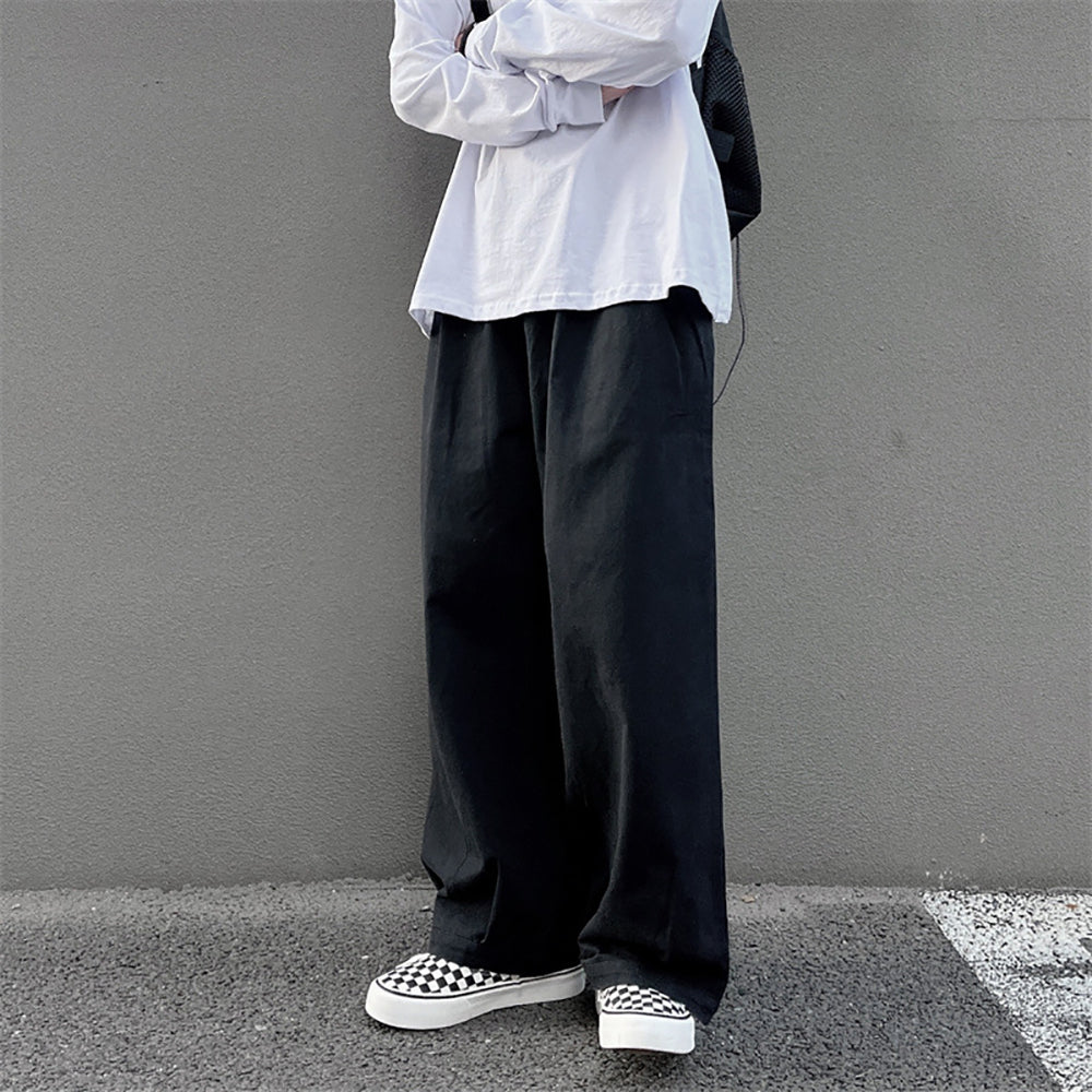 Men Loose Fit Easy Wash Pleated Chinos Trousers