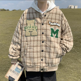 Men Hooded Checked Casual Bomber Jacket