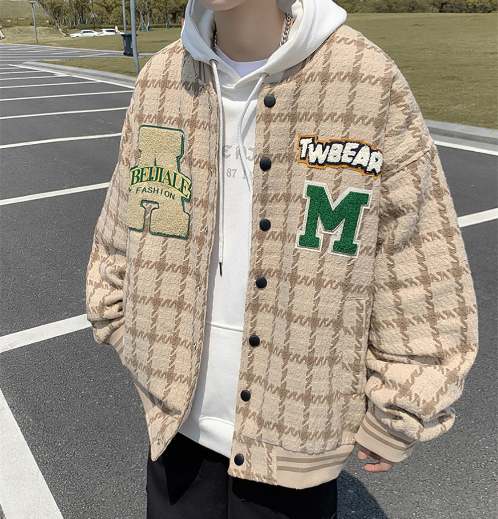 Men Hooded Checked Casual Bomber Jacket