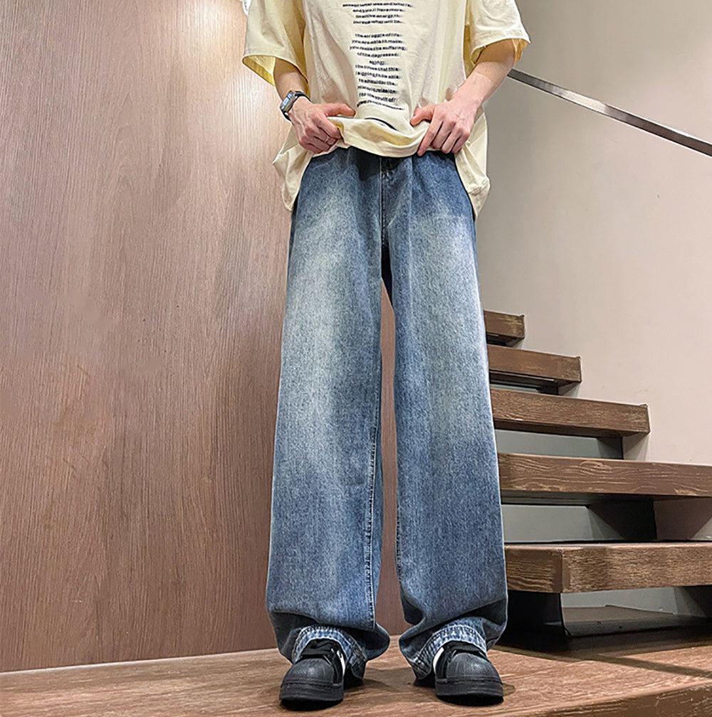 Men Wide Leg Light Fade Jeans