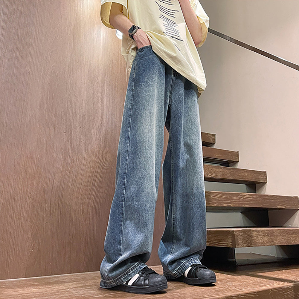 Men Wide Leg Light Fade Jeans