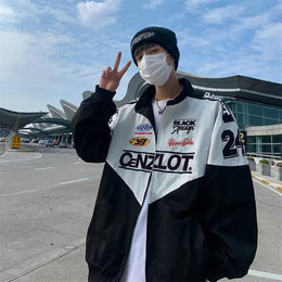 Men Stand Collar Typography Printed Casual Bomber Jacket