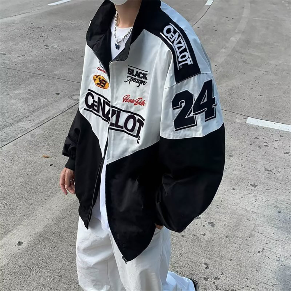 Men Stand Collar Typography Printed Casual Bomber Jacket