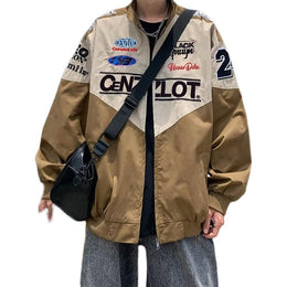 Men Mock Collar Typography Printed Casual Bomber Jacket