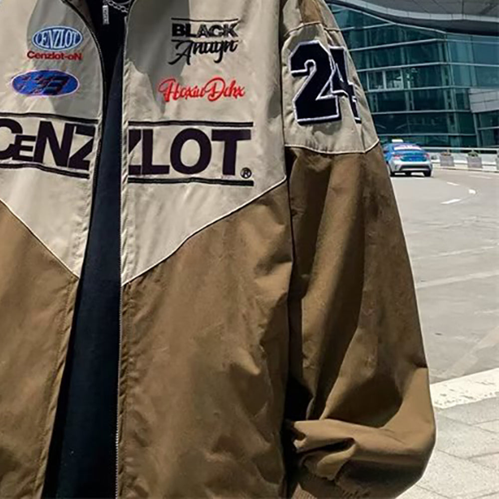Men Mock Collar Typography Printed Casual Bomber Jacket