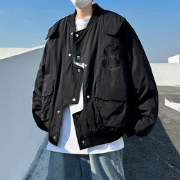 Men Stand Collar Solid Casual Bomber Jacket