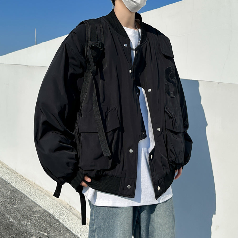 Men Stand Collar Solid Casual Bomber Jacket
