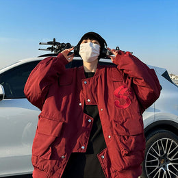 Men Stand Collar Solid Casual Bomber Jacket