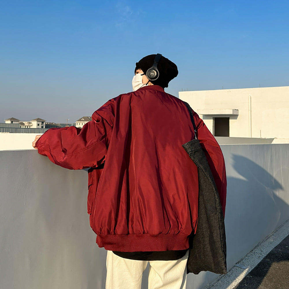 Men Stand Collar Solid Casual Bomber Jacket