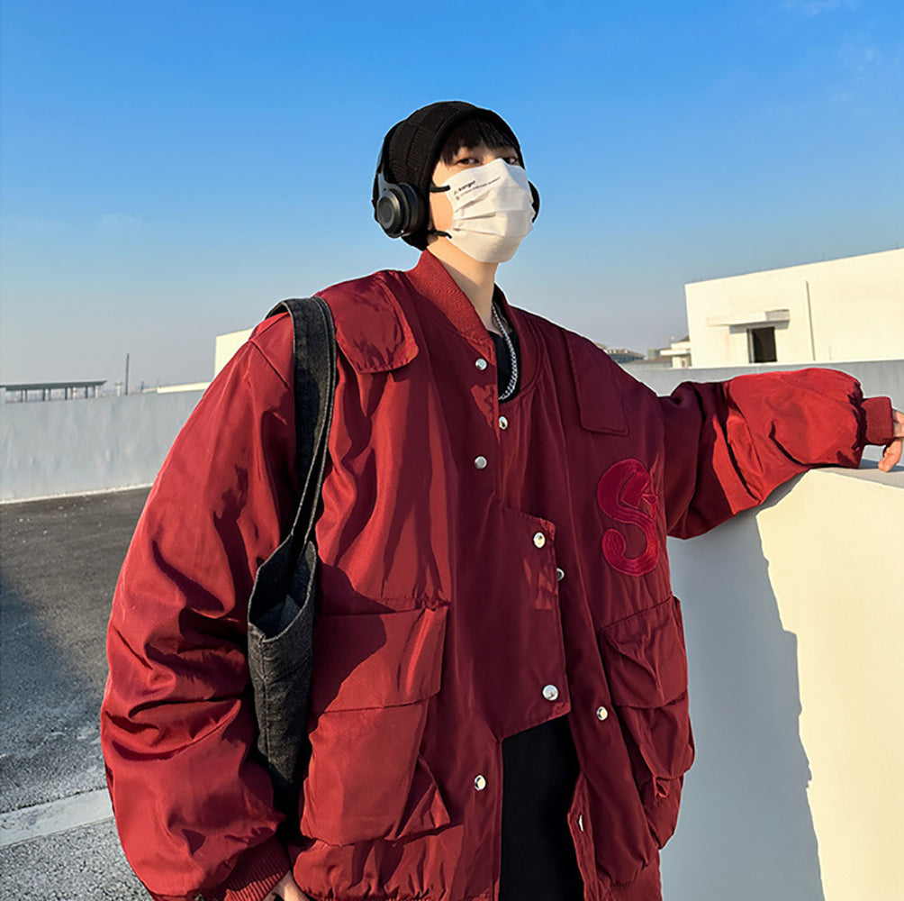 Men Stand Collar Solid Casual Bomber Jacket