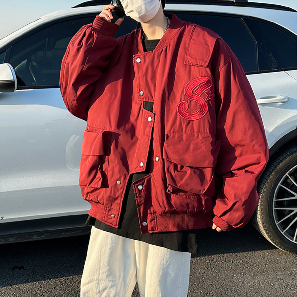 Men Stand Collar Solid Casual Bomber Jacket