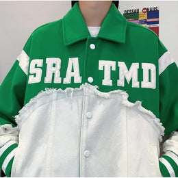 Men Spread Collar Typography Printed Casual Bomber Jacket