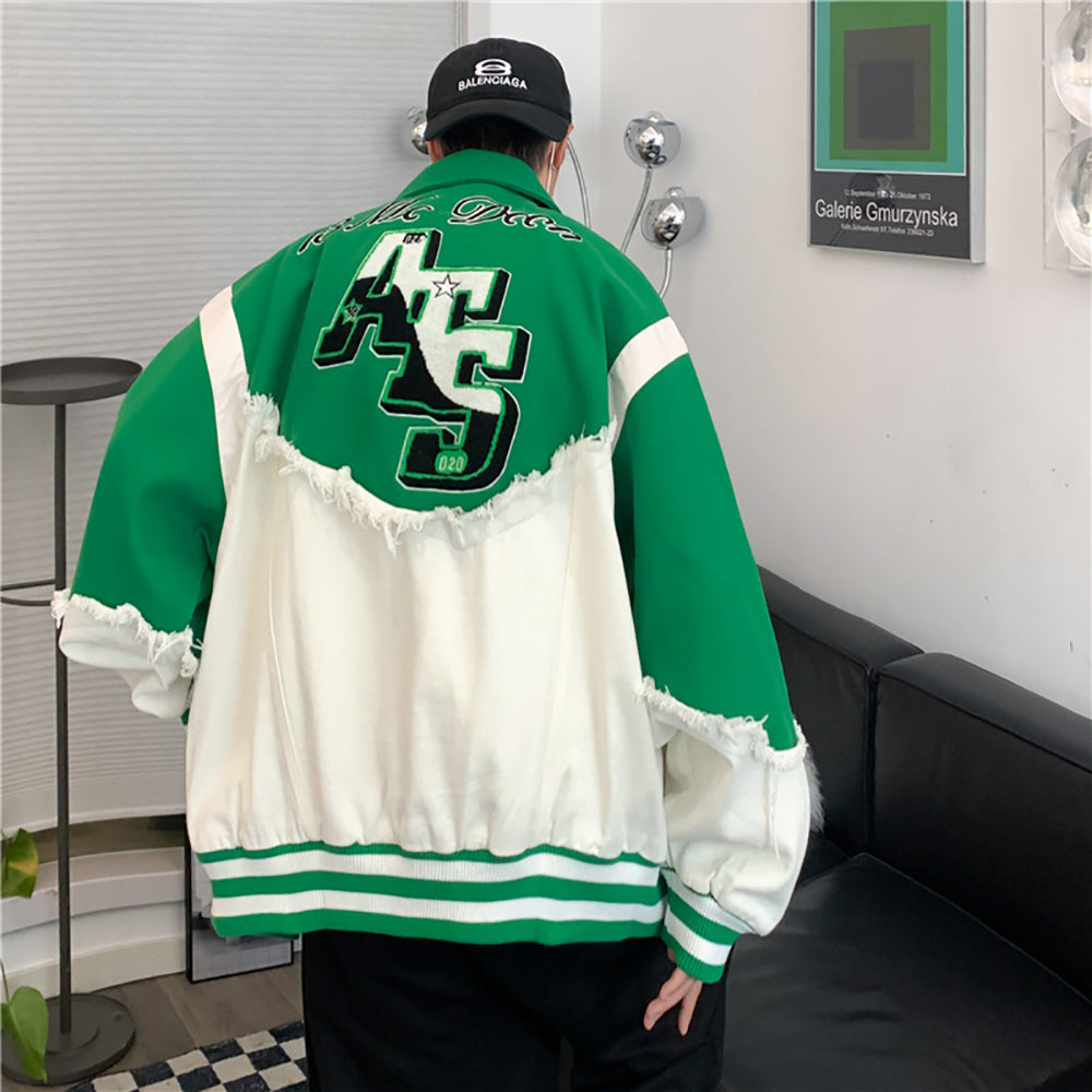 Men Spread Collar Typography Printed Casual Bomber Jacket