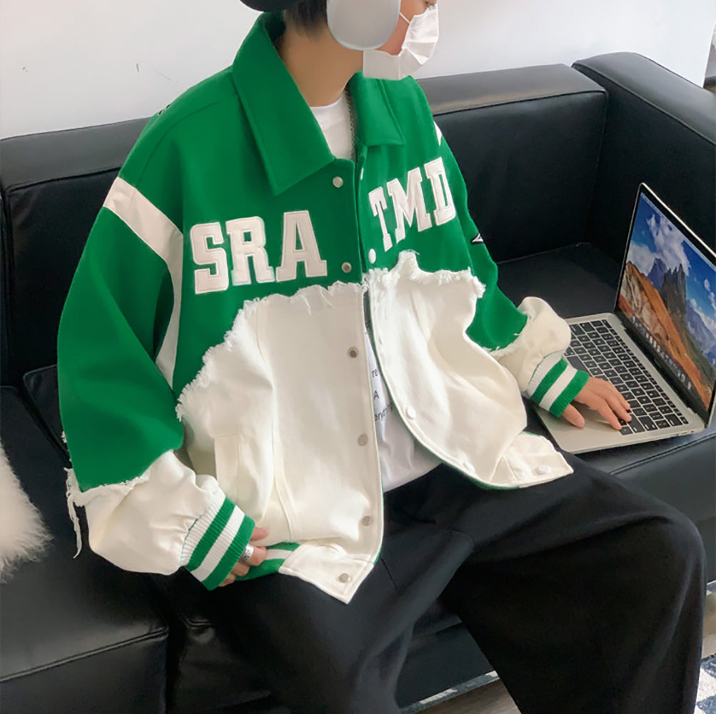 Men Spread Collar Typography Printed Casual Bomber Jacket