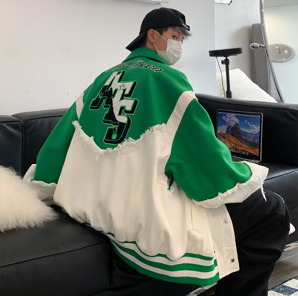 Men Spread Collar Typography Printed Casual Bomber Jacket