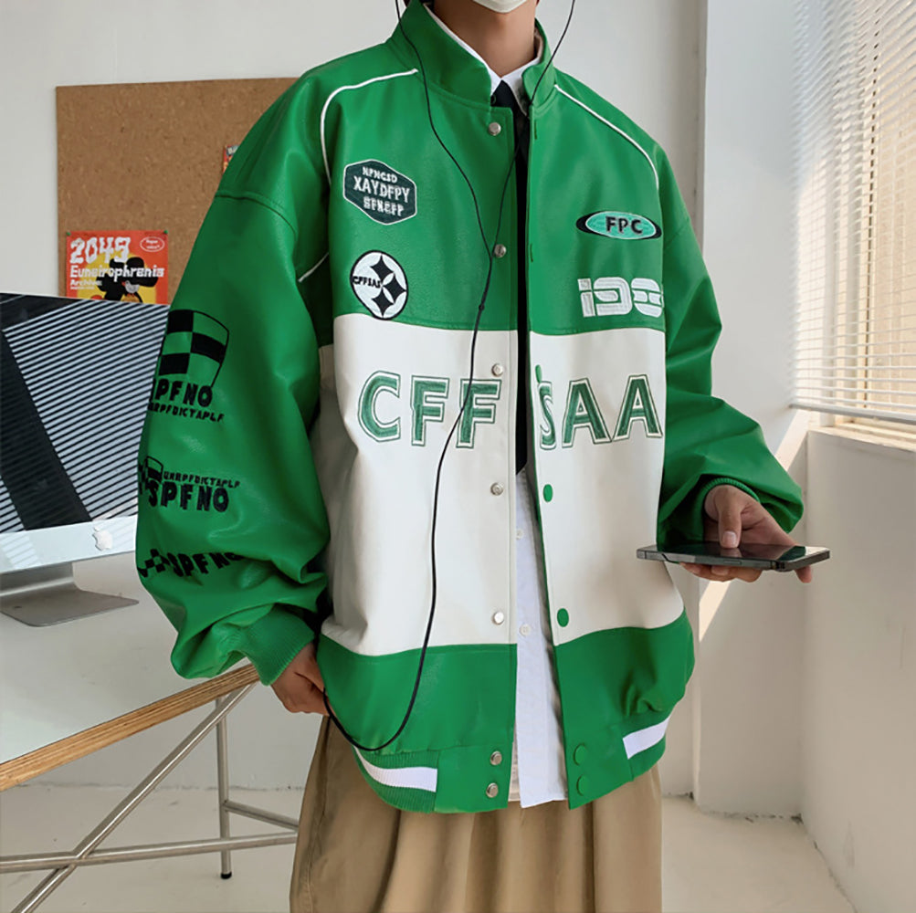 Men Stand Collar Typography Printed Casual Bomber Jacket