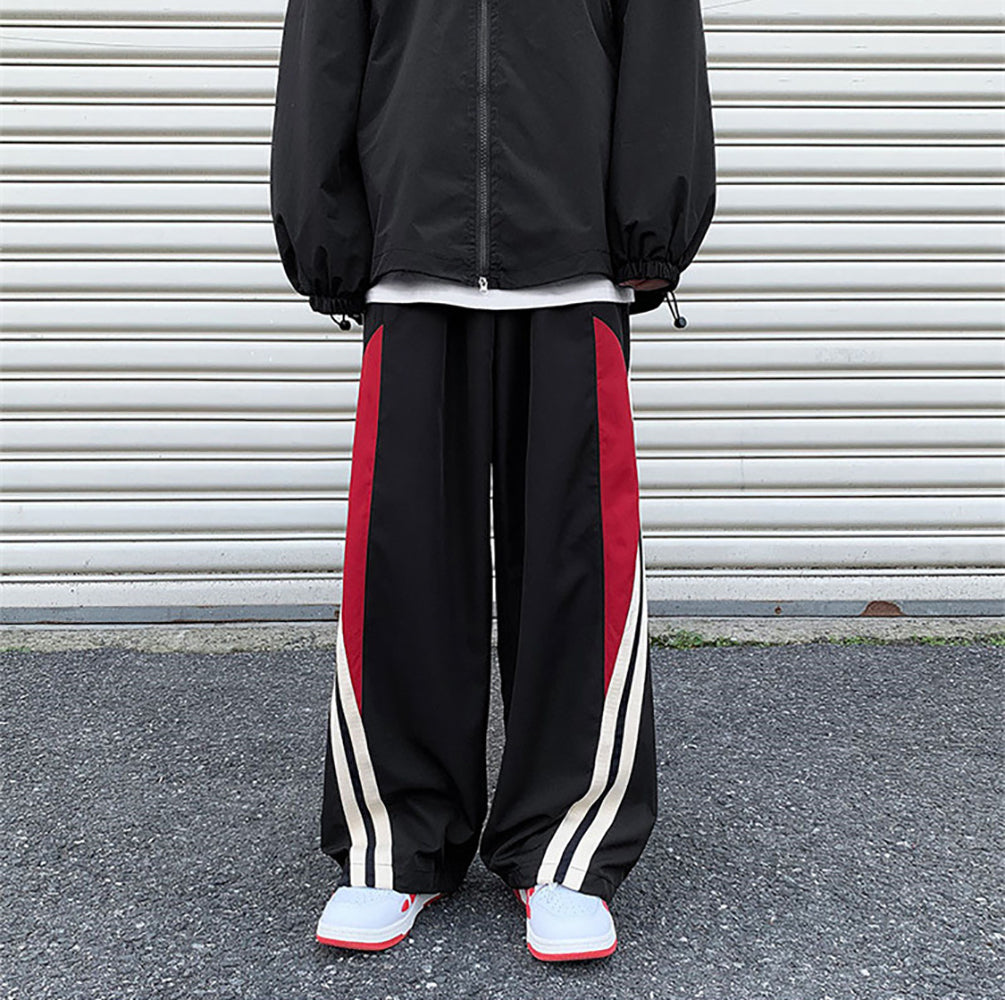 Men Colourblocked Loose Fit Wide Leg Trousers