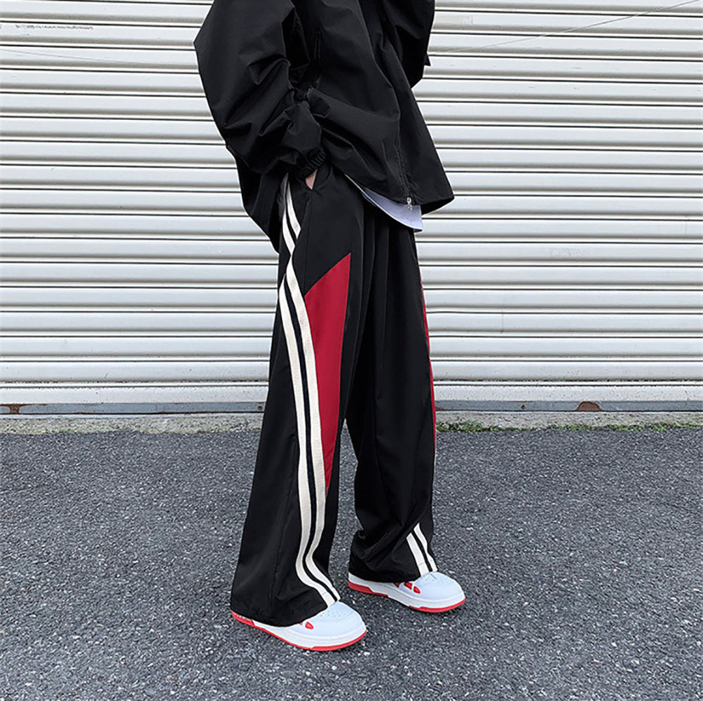 Men Colourblocked Loose Fit Wide Leg Trousers