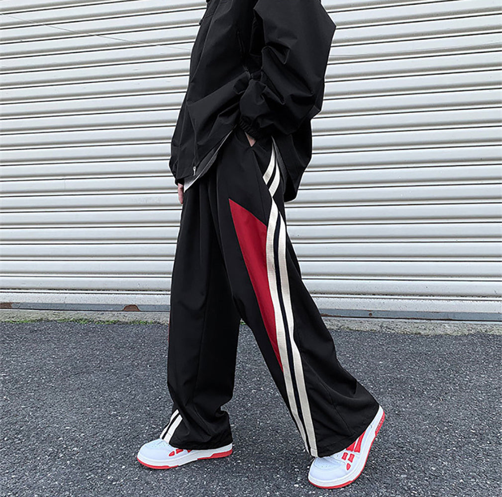 Men Colourblocked Loose Fit Wide Leg Trousers