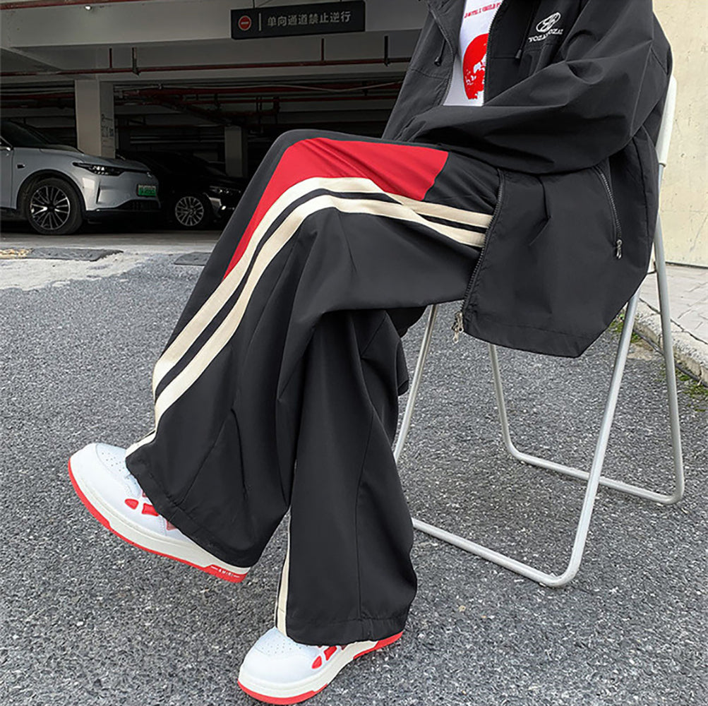 Men Colourblocked Loose Fit Wide Leg Trousers