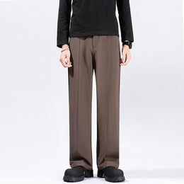 Men Straight Fit Pleated Trousers