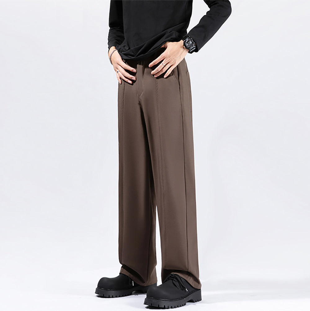 Men Straight Fit Pleated Trousers