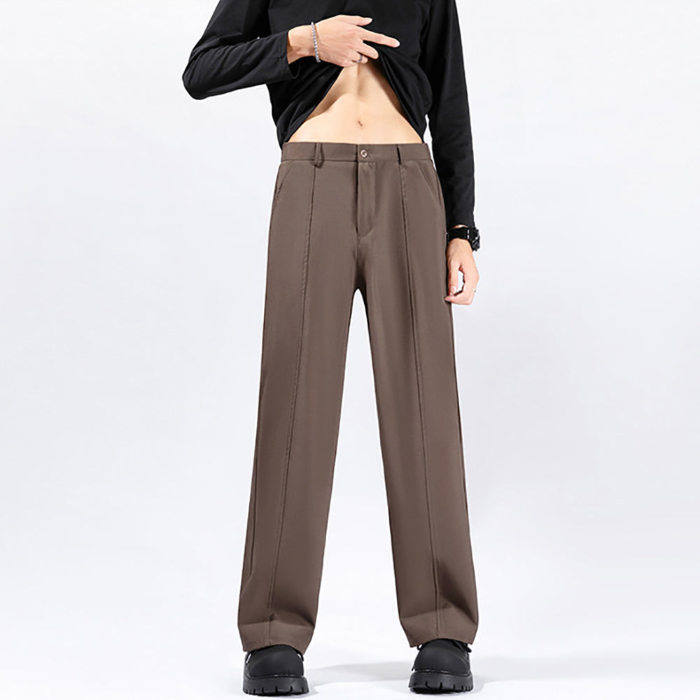 Men Straight Fit Pleated Trousers