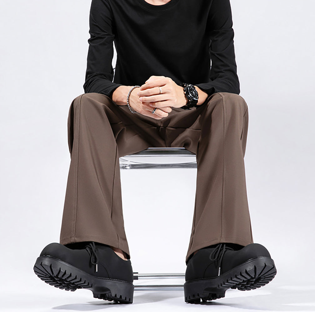 Men Straight Fit Pleated Trousers